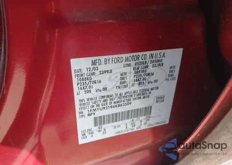 2004 Ford Escape Xlt из США, поврежденный, VIN 1FMYU93194KB63509